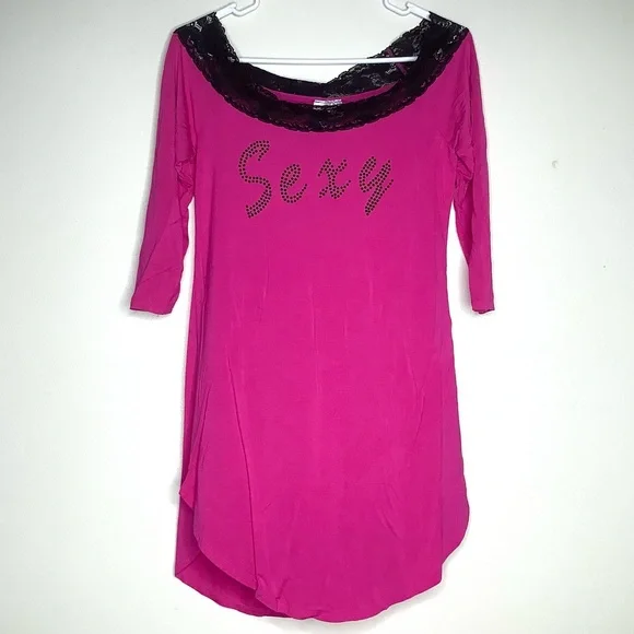 < Dreamgirl “Sexy” Black Lace Trimmed Nightgown > - Picture 2 of 5